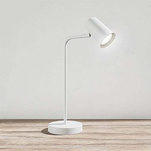 HOFTRONIC Riga Lampada da tavolo a LED – orientabile a 350° e girevole a 90° – 6000 K luce bianca diurna – Cavo da 1,5 m con dimmer – GU10 – Lampada da comodino bianca – Dimmerabile – Lampada diurna