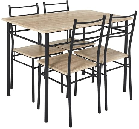 HOME DECO FACTORY - HD0211 Mesa Alta con 4 Sillas a Juego - Diseñada para Estilo Industrial - Diseño Moderno - Dimensiones 110x70x76 cm - Color Marrón Negro