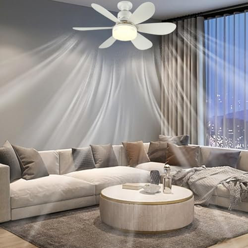 Demiawaking LED Ventilator Lampe, Deckenleuchte mit Ventilator, Universal E26 E27 LED Deckenventilator mit Lampe mit Fernbedienung 6 Balde 3 Geschwindigkeiten Dimmbar für Schlafzimmer Büro (Weiss)