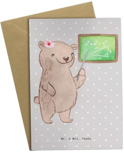 Mr. & Mrs. Panda Glückwunschkarte Mathematiklehrerin Herz - Geschenk, Lehrer, Referendariat, osterkarte, weihnachtskarten, Mathe, Matheunterricht, osterkarten, dankeskarten, Grußkarte, Mathelehrerin