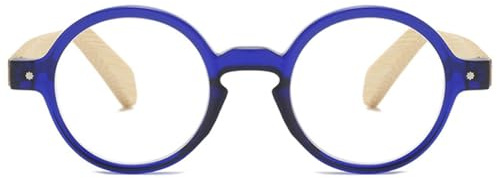 KOOSUFA Runde Lesebrille Damen Herren Bambusimitat Bügel Leicht Mode Federscharnier Nerdbrille Lesehilfen Sehhilfe Anti Müdigkeit Brille mit Stärke 0.0 1.0 1.5 2.0 2.5 3.0 3.5 4.0