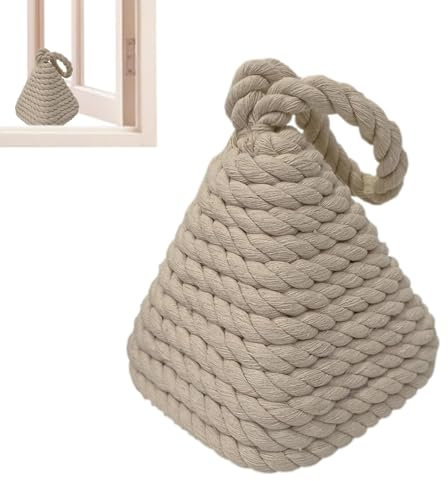Weighted Door Stopper - Floor Door Stop | Natural Wicker Door Stopper With Handle, Rope Knot Cotton Door Stop, Rustic Farmhouse Door Jammer, Weighted Interior Doorstop For Window Wedge Bookend Dog Toy