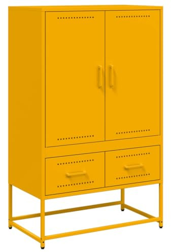 vidaXL Highboard, Hochschrank mit Stauraum, Kommode für Wohnzimmer Schlafzimmer, Sideboard Beistellschrank, Senfgelb Kaltgewalzter Stahl
