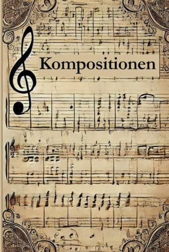 Kompositionen: Notenbuch mit Notenlinien, für eigene Kompositionen, 104 Seiten, 11 Notenzeilen pro Seite
