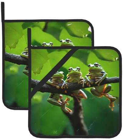 Topfhalter mit lustigem Frosch-Aufdruck, hitzebeständig, wasserdicht, Untersetzer für Küche, Mikrowelle, Grillzubehör mit Seil zum Aufhängen, 2 Stück
