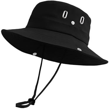 Zylioo L/XL/2XL solhattar män för stora huvuden, stort solskydd UPF50+ Safari Boonie vandringshatt med brett brätte, svart, XXL