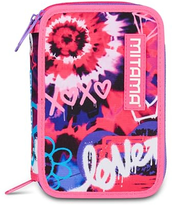 Mitama Astuccio Scuola 3 Scomparti, TRIPLO TYELOVE, Contenuto 47 pz, Completo di Matite, Pennarelli, Portapenne Scuola Elementare Bambina