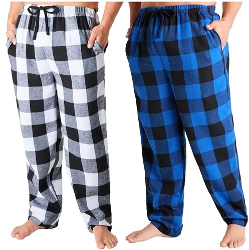 Get Trend Pyjama Pants for Men & Teens M-3XL, Pack of 2 Warm Breathable PJ Trousers, Loungewear Bottoms, Cosy Gifts for Him (XL, Black, 2)