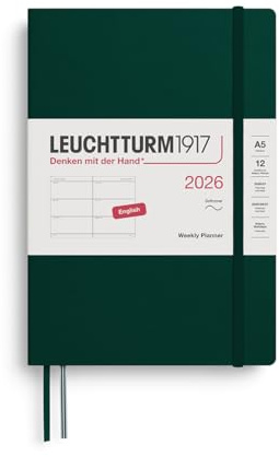 LEUCHTTURM1917 372741 Veckokalender medium (A5) 2026, softcover, Forest Green, engelska