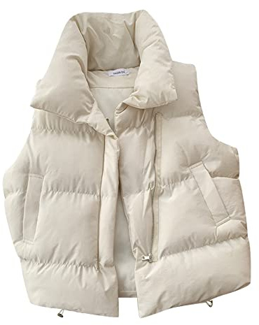 Generisch Leichte Weiß Steppjacke Ohne Ärmel Damen Winterjacke Warm Steppweste Ohne Kapuze Daunenjacke Herbst Winter Casual Daunenweste Outdoor Puffer Jacke Weste Pufferweste Outdoorweste
