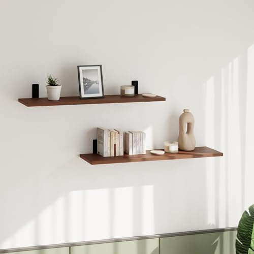 AKKE Étagère Murale - Étagère Flottante - 80 cm - Panneau en Bois et Métal - Loft Breto Noyer foncé