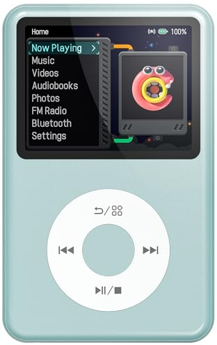 Innioasis Y1 MP3 Player - Zeitlose Klasse: 128 GB, Bluetooth, Video-Player, Hörbücher, FM-Radio und Touch Wheel-Steuerung（blaugrün）