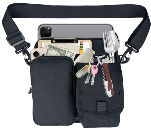 Professional waiter waist bag, multi-pocket design, adjustable waist and shoulder straps, waterproof, Waiter Work Apron for Restaurants, Cafes, and Bars, Black