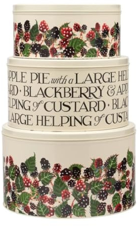 Emma Bridgewater Blackberry Design Metal Cake Tins Set, Nesting Storage Containers, 25x14.5cm/22.5x12cm/22x9.5cm, Country Kitchen Style