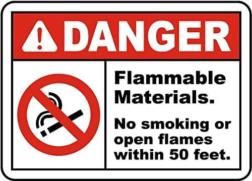 Danger Flammable Materials No Smoking Or Open Flames Within 50 Feet Aluminum Warning Sign, Home Coffee Bar Wall Decor 8x12 Inch