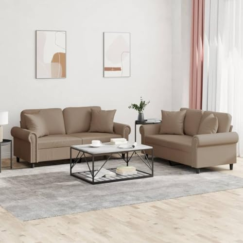 RMIHSJG Ensemble de canapé 2 pièces avec coussin, marron cappuccino, en cuir synthétique, canapé durable résistant à la saleté, structure robuste en contreplaqué et métal, expérience d'assise