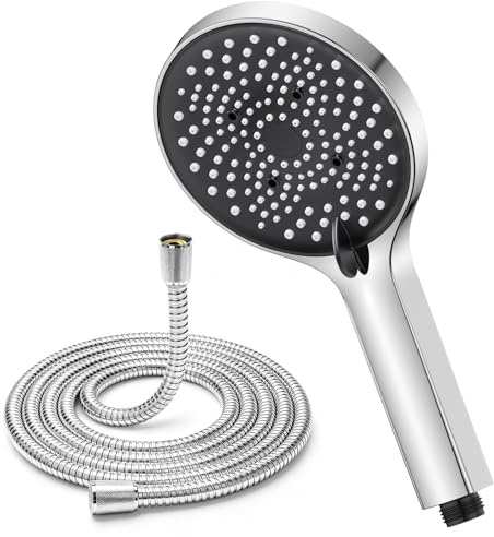 YEAUPE High Pressure Shower Head with 1.6m Metal Hose, 130mm Large Rain Shower Head, 6 Spray Modes, Water Saving Handheld Shower Head, Anti-Limescale, Universal Chrome Shower Head for Bathroom