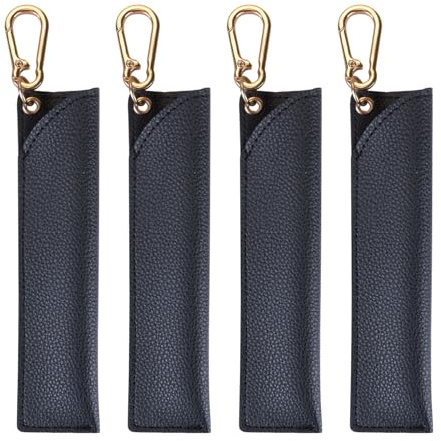 LELE LIFE Leder-Stifthalter für Schlüsselband, Clip, Ausweis, Tasche, Stifthalter, Schlüsselband, Zubehör mit Schlüsselanhänger, Schwarz, 4 Stück