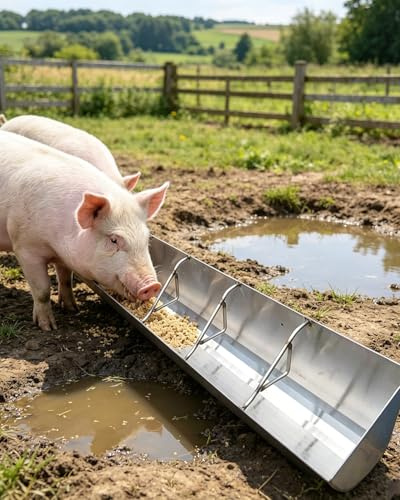 Elitix Schweinetrog Futtertrog für Schweine Im Außenbereich mit Trennwänden, Ferkeltrog (Keine Installation Erforderlich), Futtertrog für Ziegen(1 Pack,39.4 inch Long with 5 bit)