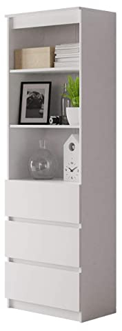 Mirjan24 Standregal Harvard RS-60, Bücherregal mit 3 Fächer und 3 Schubladen, Aktenregal Universal Regal Schranke (Weiß)