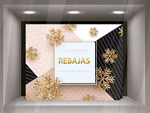 Oedim Fondo para Escaparate Feliz Navidad Rebajas | 150 x 200 cm | Sin Varilla | Fabricado en Lona 400gr | Decoración Escaparates Tiendas | Especial Navidad