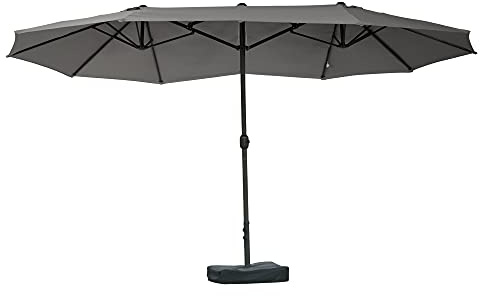 Outsunny Parasol de jardin exterieur parasol double rectangulaire 4,6L x 2,7l x 2,4H m avec ouverture fermeture manivelle, sacs de lestage et base inclus, pour balcon, piscine, gris