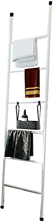 SJASD Metall Handtuchleiter, 6-lagiger Handtuchhalter Badezimmer,Handtuchständer Freistehend Ohne Bohren,Habdtuchhalterung Badezimmer Accessoires,Weiß