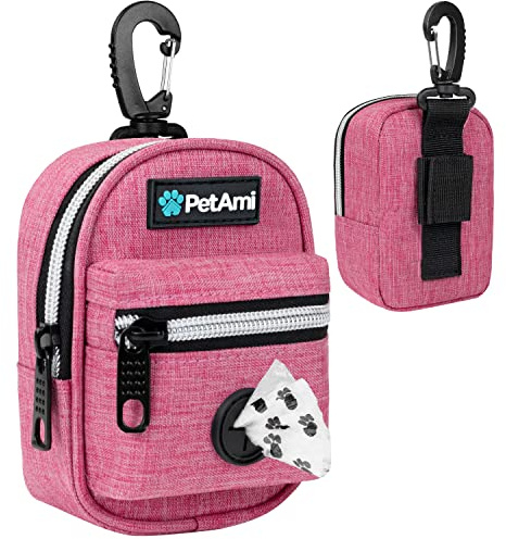 PetAmi Dog Poop Bag Holder for Leash, Waste Bag Dispenser Pet Pouch, Pink