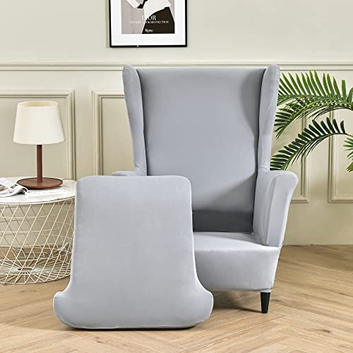 Highdi 2-Teilig Ohrensessel Überzug, Stretch Sesselhusse Bedruckter Sesselüberwürfe, Elastisch STRANDMON Stuhlbezug Universal für Ohrensessel, Relaxsessel, Fernsehsessel (Hellgrau)