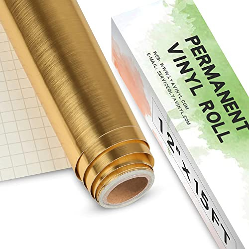 Lya Vinyl Vinile adesivo oro spazzolato, 30,5 x 457,2 cm, Vinile adesivo oro per Cricut, Silhouette Cameo, Pellicola oro metallizzata per regali fai da te, tazza, finestra, ceramica, plastica