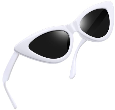 Joopin Occhiali da Sole Occhi di Gatto Donna Polarizzati Protezione UV400 Retro Vintage Triangolari Farfalla Punta Cat Eye Occhiali Donna da Sole (Bianchi Neri)