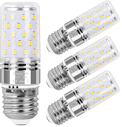 SanGlory 9W LED Leuchtmittel, 80W Glühlampe ersetzt, Tageslichtweiß Glühbirne 5000K, 950LM E27 LED Lampe Maiskolben Nicht Dimmbar, 4er Pack