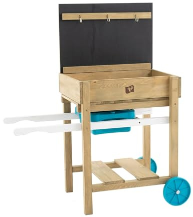 TP Toys Early Fun Sand And Water Table - FSC Certified Timber, Includes Sand Pit, Water Tray, Black Board, Plastic Hooks And Storage Shelf. Pack Away And Turn Into An Arts And Crafts Table - 3 Years+