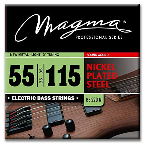 MAGMA - 1 Satz E-Basssaiten aus vernickeltem Stahl – Spannung aus Metall – Leichtgewichtiges ''D'', Skala 34 Zoll – Set mit 4 Saiten (.055'' - .075'' - .095'' - .115'') – BE220N