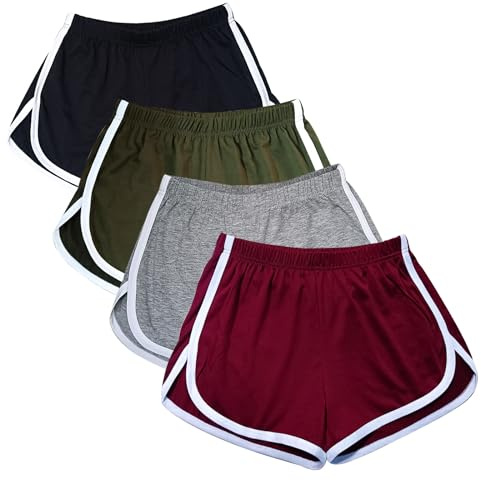 WEBGGER Confezione da 4 Pantaloni Corti da Donna, in Cotone, per Yoga, Danza, Sport, Estate, Atletico, Ciclismo, Escursionismo, Sport (IT, Testo, M, Regular, Regular, Multicolor)