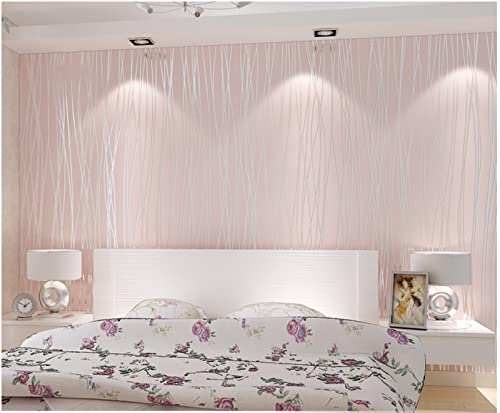Hell-Pink Vliestapete Moderne Minimalistische Einfarbig Tapete 3D Streifen Tapete für Wohnzimmer Schlafzimmer TV Hintergrundwand - 0,53 m x 9.5 m