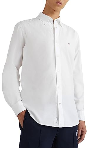 Tommy Hilfiger Camisa Hombre Core Flex de Manga Larga, Blanco (White), 3XL