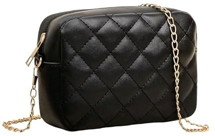 Petit sac avec chaîne - Sac bandoulière rembourré noir avec fermeture éclair Modèle Fashion, Noir