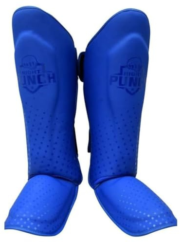 Right Punch Shin Guards Kickboxing Leg Pads with Instep Protection, Muay Thai MMA Martial Arts Kicking Sparring Training Gear - Full Blue (Medium)