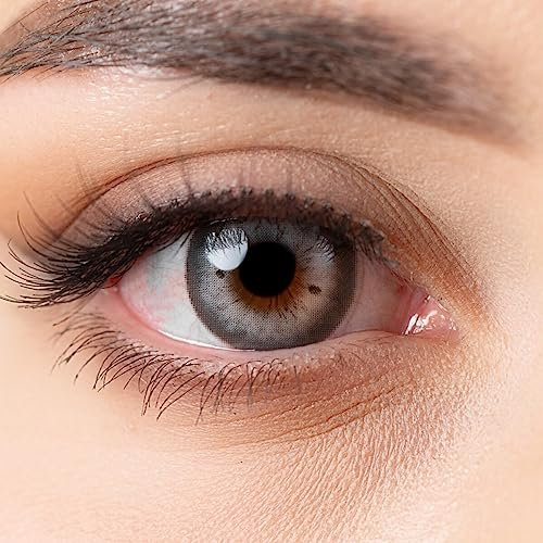 Kontaktlinsen farbig ohne Stärke grau | farbige graue Halb-Jahreslinsen | weiche Linsen Hydrogel | 2 Stück Farblinsen + Linsenbehälter | 0.0 Dioptrien | natürliche Farben | Charmiga Galaxy Gray