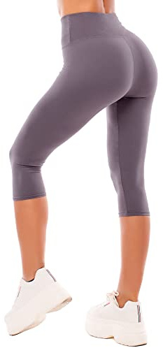 SINOPHANT capri med hög midja, 3/4-längd, leggings för kvinnor, fjäril, mjuka, elastiska, ogenomskinliga magkontrollleggings, beskurna byxor för träning, gym, yoga, #1 Pack, Grå, XXL