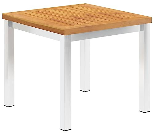 ULUYYUC Tisch Garten Terrasse Esstisch Cafetisch Bartisch TischGarten-Beistelltisch 45x45x38 cm Massivholz Akazie Edelstahlgeeignet für Balkone, Terrassen und Laubengänge