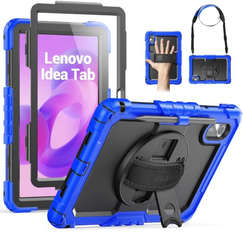 SEYMAC Hülle für Lenovo Idea Tab 11 2025/Tab M11/K11 Gen 2 11 Zoll, Blau | Stoßfeste Hülle mit Displayschutzfolie, 360°Drehbarem Ständer, Handschlaufe, Schultergurt, Stifthalter, Arbeit/Outdoor&Alltag