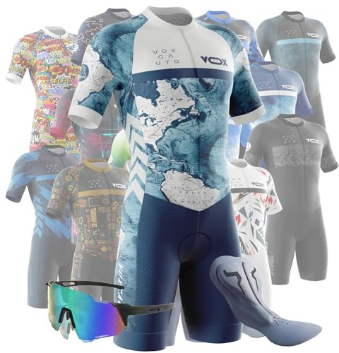 VOXCAUTQ Cykling, Skinndräkt, Gel, Vadderad, Triathlon Kostym, Herr, Triathlon Tri-dräkt, Kortärmad Cykelskinndräkt Med 3 Bakfickor, Snabbtorkande, Typ-11, Storlek S