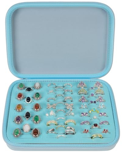 GWCASE Ring Organizer Storage Case - Jewelry Ring Display Collector Box with 42 Slots. Rings Tray Holder Showcase Fits for 50+ Rings, Earrings, Brooches and Cufflinks (Box Only)-Blue