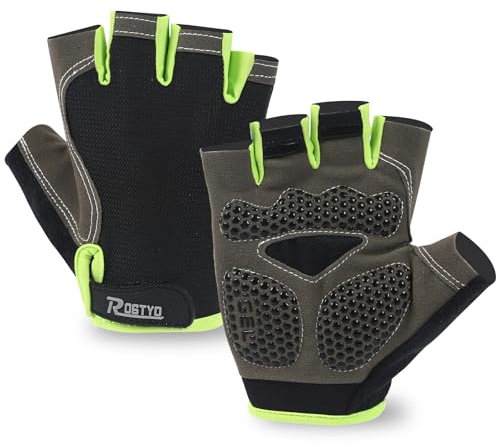 ROGTYO Sports Fahrradhandschuhe Halbfinger Herren Damen Gel Stoßdämpfung Fitness Handschuhe Atmungsaktiv Anti-Rutsch Radhandschuhe für Männer Frauen rutschfest Fingerlos Kurz (Grün, L)
