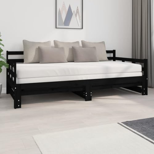 THOYTOUI Tagesbett Ausziehbar, Bettsystem Bettrahmen Tagesbett Betten Geeignet für Mehrbettzimmer Hotel Schlafzimmer Wohnung Schwarz Massivholz Kiefer 2X(90x200) cm
