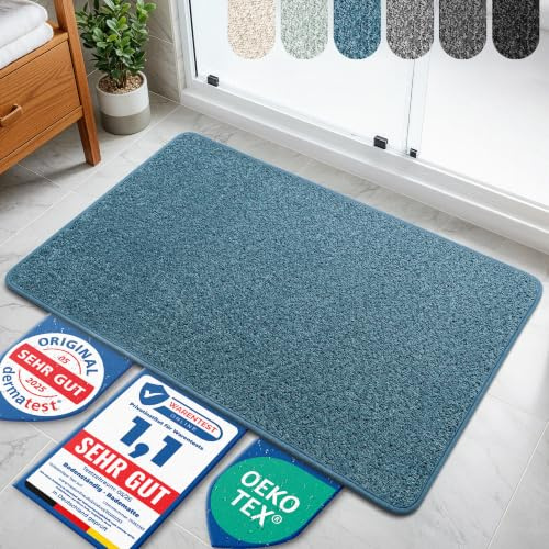 Bodenständig® Badematte rutschfest waschbar - Badvorleger Türkis | Kurzfasern 2.0 - schnelltrocknend & pflegeleicht - Duschvorleger 40x60cm - dermatologisch getestet & hautfreundlich
