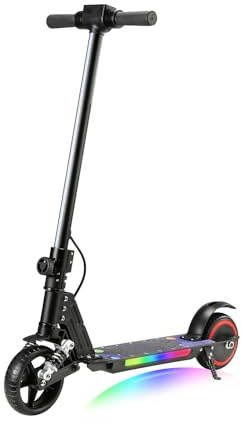 KHHK Trottinette électrique pour Enfants avec Lumières LED, Amortisseurs à Double Ressort, Moteur 130W, Vitesse Max 14 km/h, Scooter Électrique Pliable pour Enfants conçu pour 6-14 Ans (Noir)