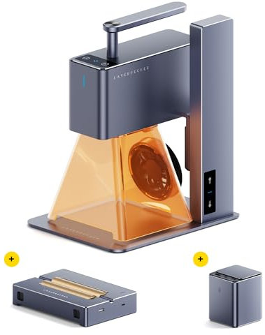 LaserPecker LP2 (Deluxe) Grabadora Láser con Dispositivo de Giro & Powerbank, Cortadora Láser Precison 0.05mm Punto Máquina de Grabado Láser Portátil Grabador Láser para Madera Cuero Metal